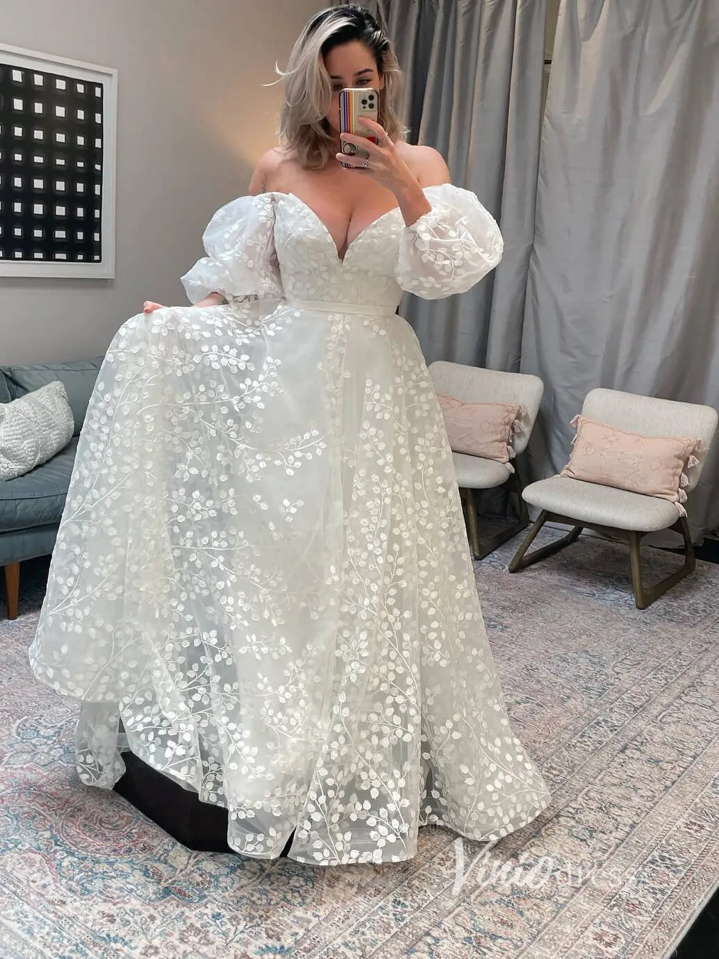 Bell Orchid Lace Wedding Dresses Off the Shoulder Long Sleeve Bridal Gown VW2132