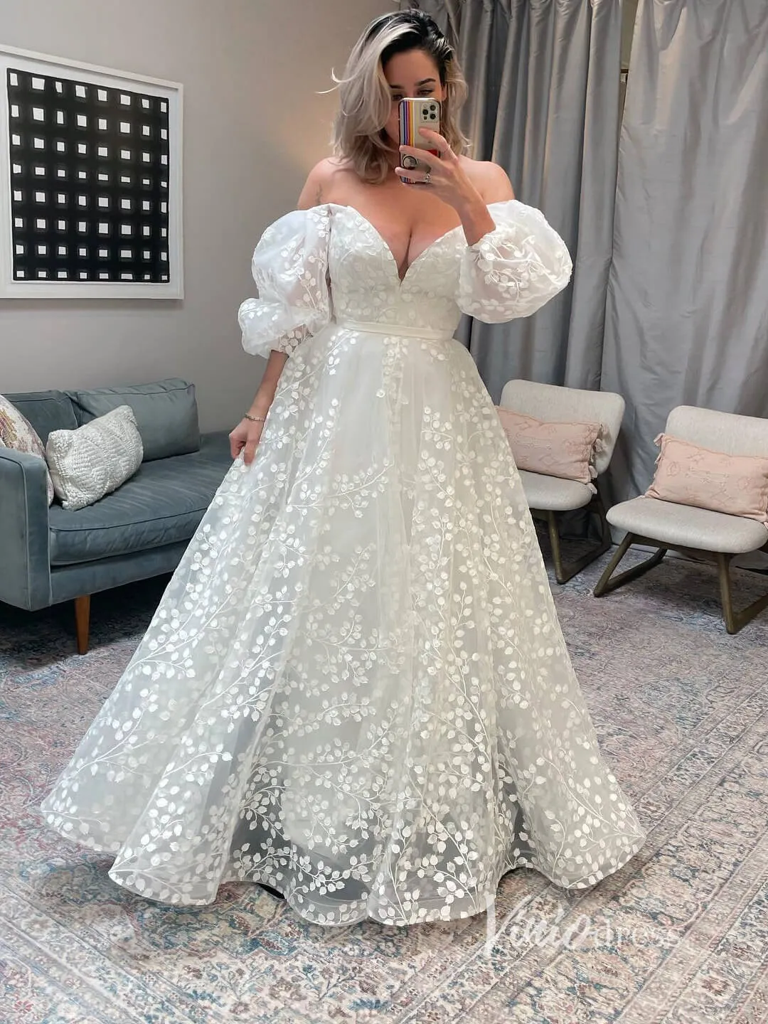 Bell Orchid Lace Wedding Dresses Off the Shoulder Long Sleeve Bridal Gown VW2132