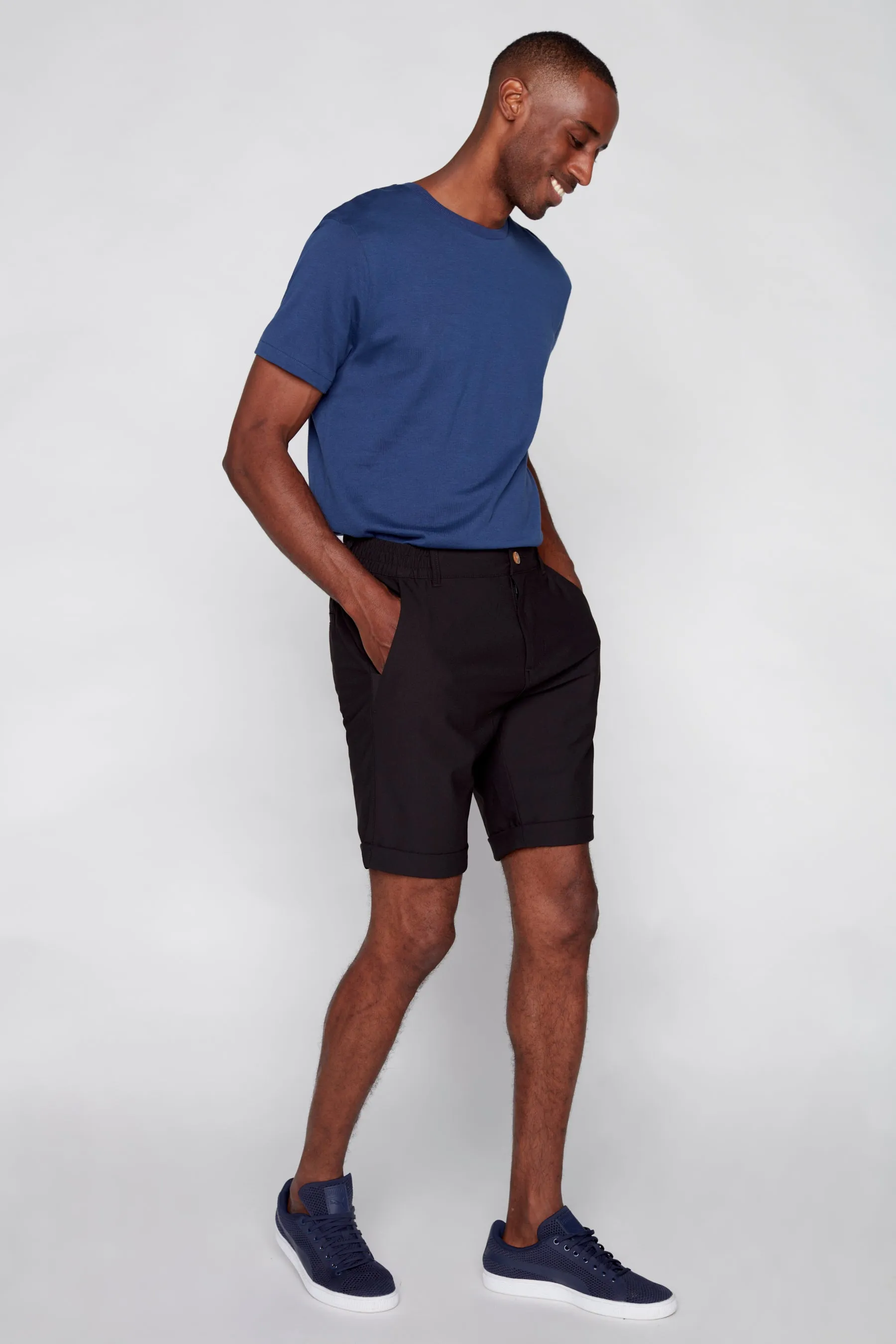 BILLY - Elastic Waist Roll Up Shorts - Black