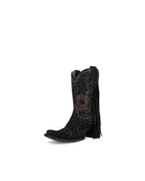 Black And Gold Floral Suede Boot