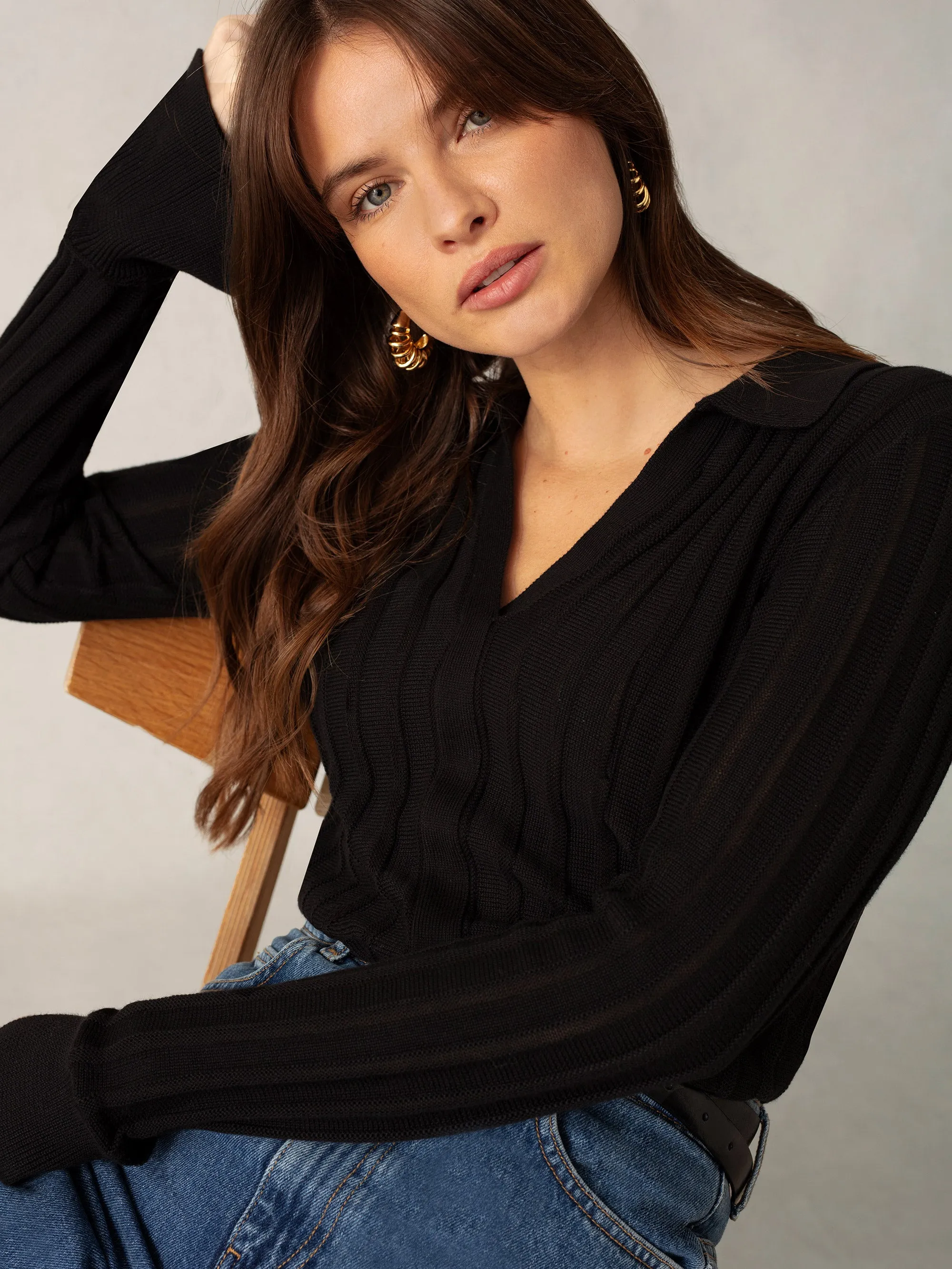 Black Collar Knit Top