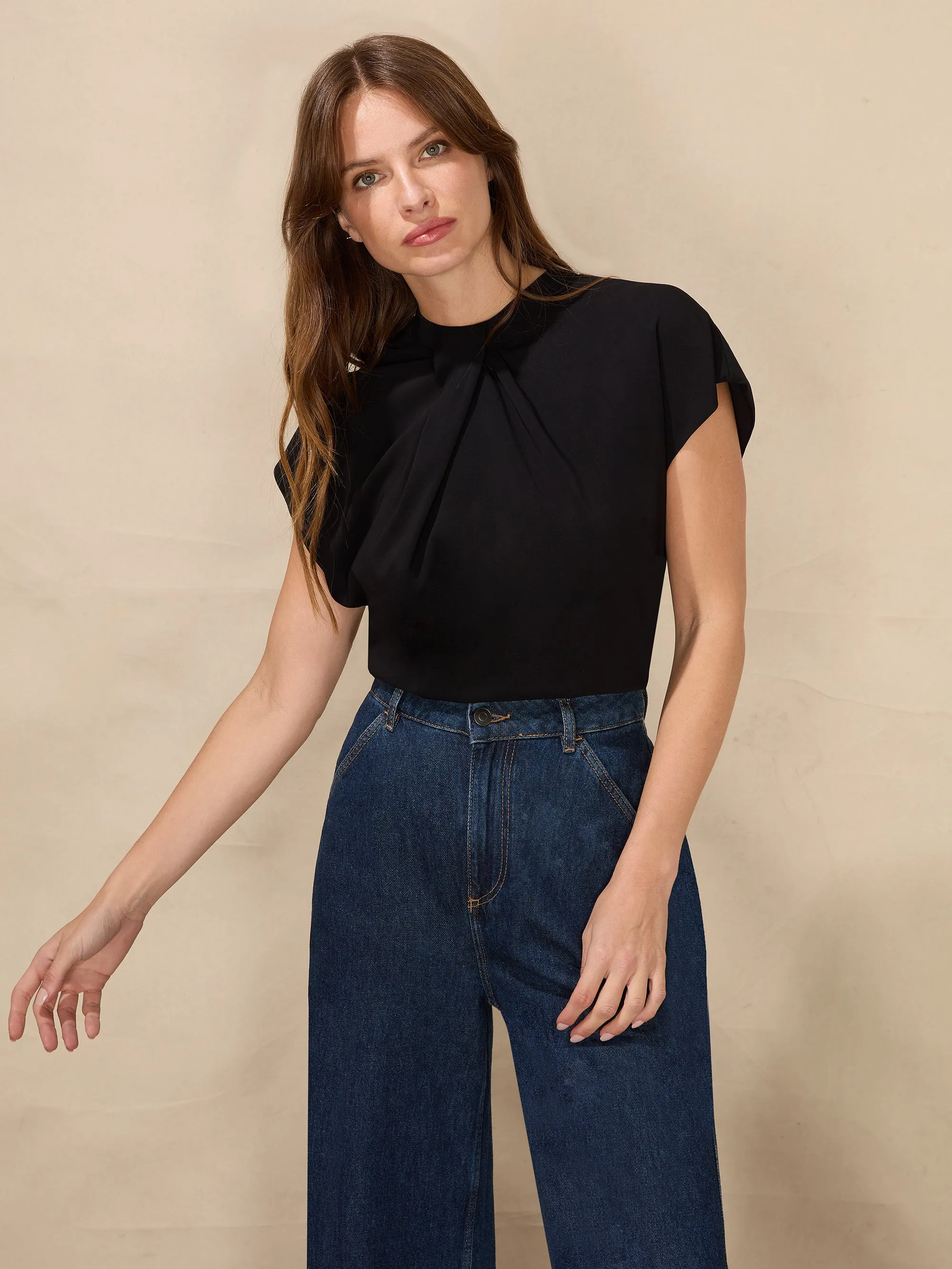 Black Crepe Shell Top