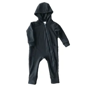 Black Hooded Bamboo Zip Romper