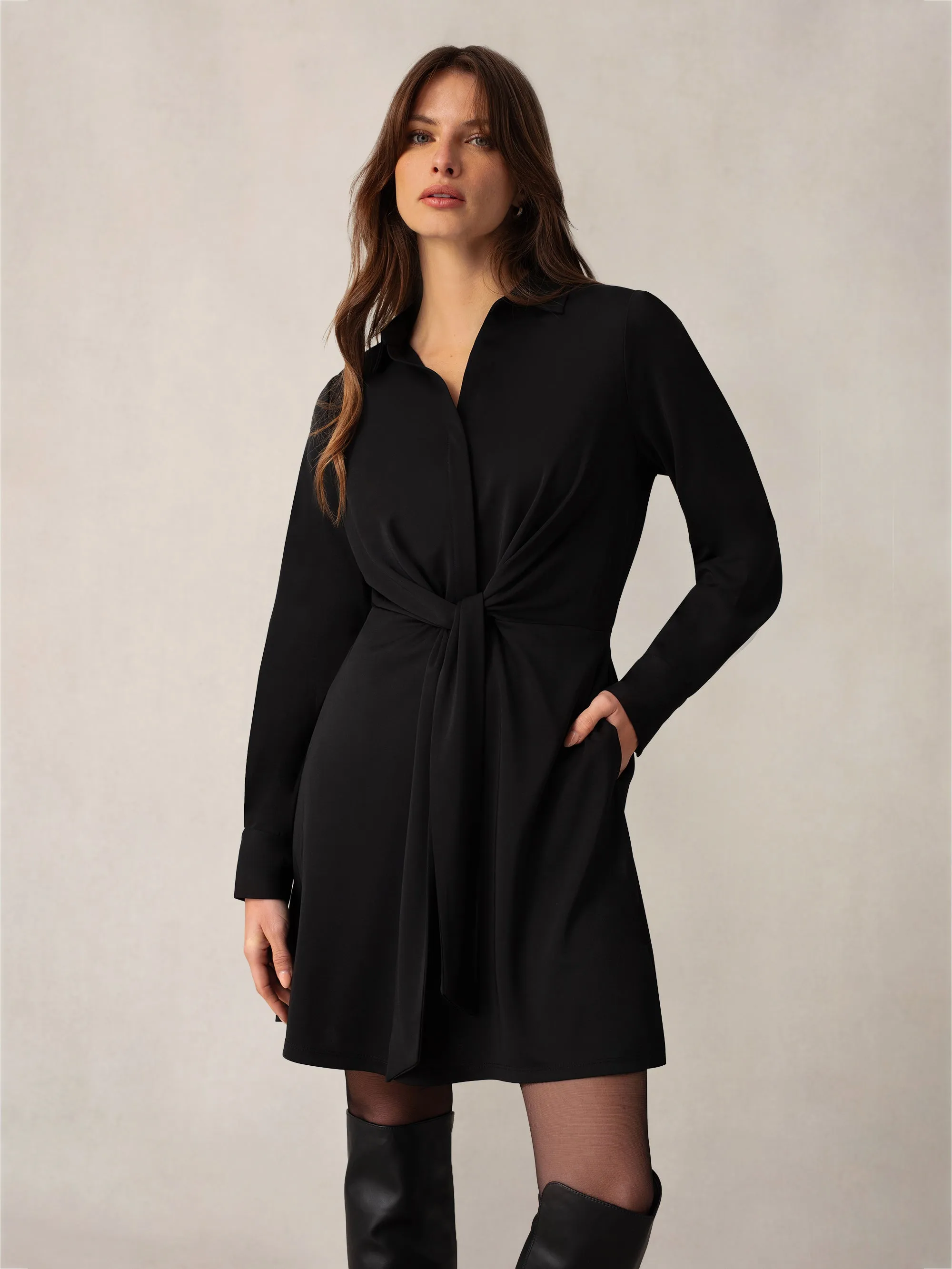 Black Jersey Crepe Short Dress