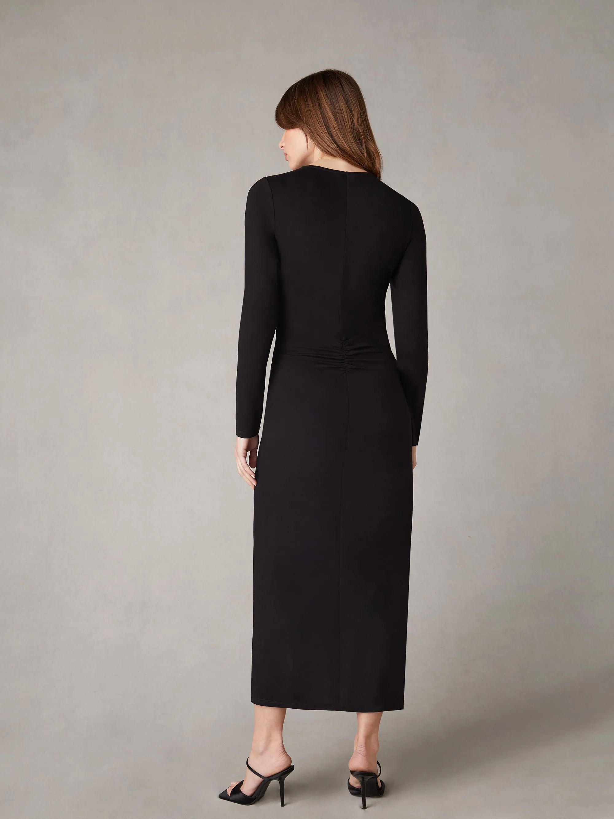 Black Jersey Ruched Side Midaxi Dress