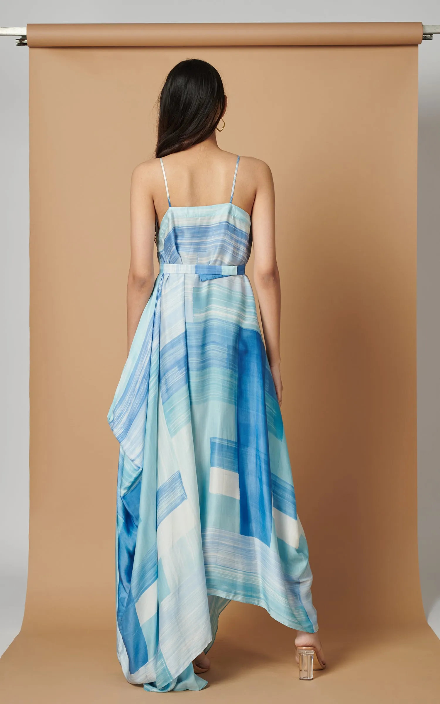 Blue Abstract Printed Strap Drape