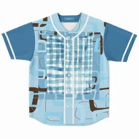 Blue Geo Patchwork Plaid Baseball Jersey