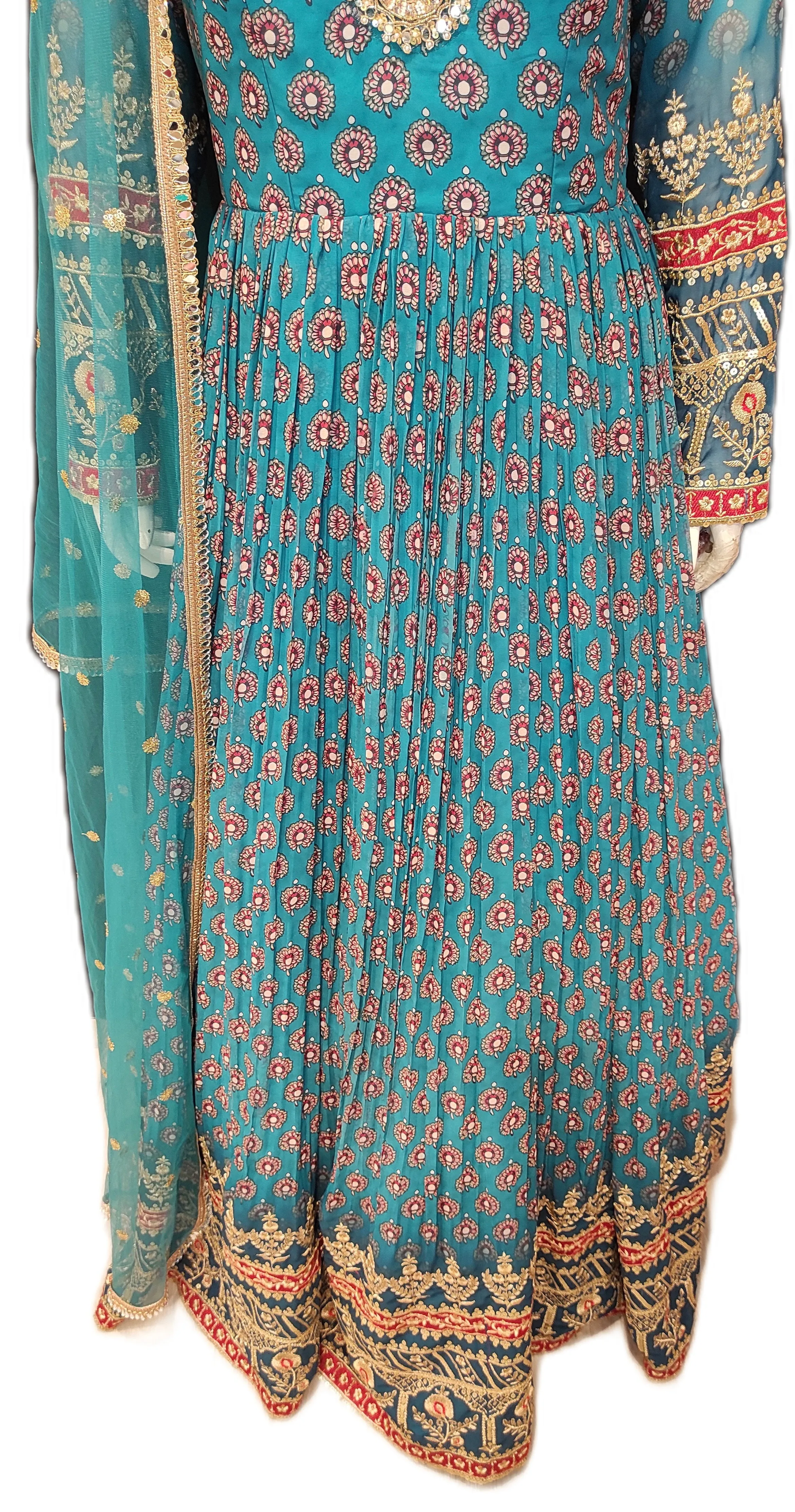 Blue Georgette Printed Anarkali with Dupatta