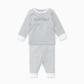 Blue Stripe Brother Slogan Pajama Set