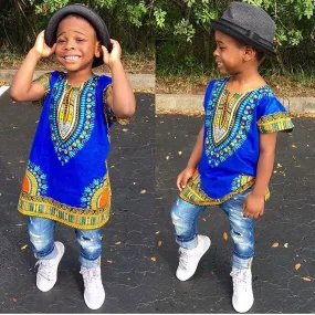 Blue unisex kids dashiki