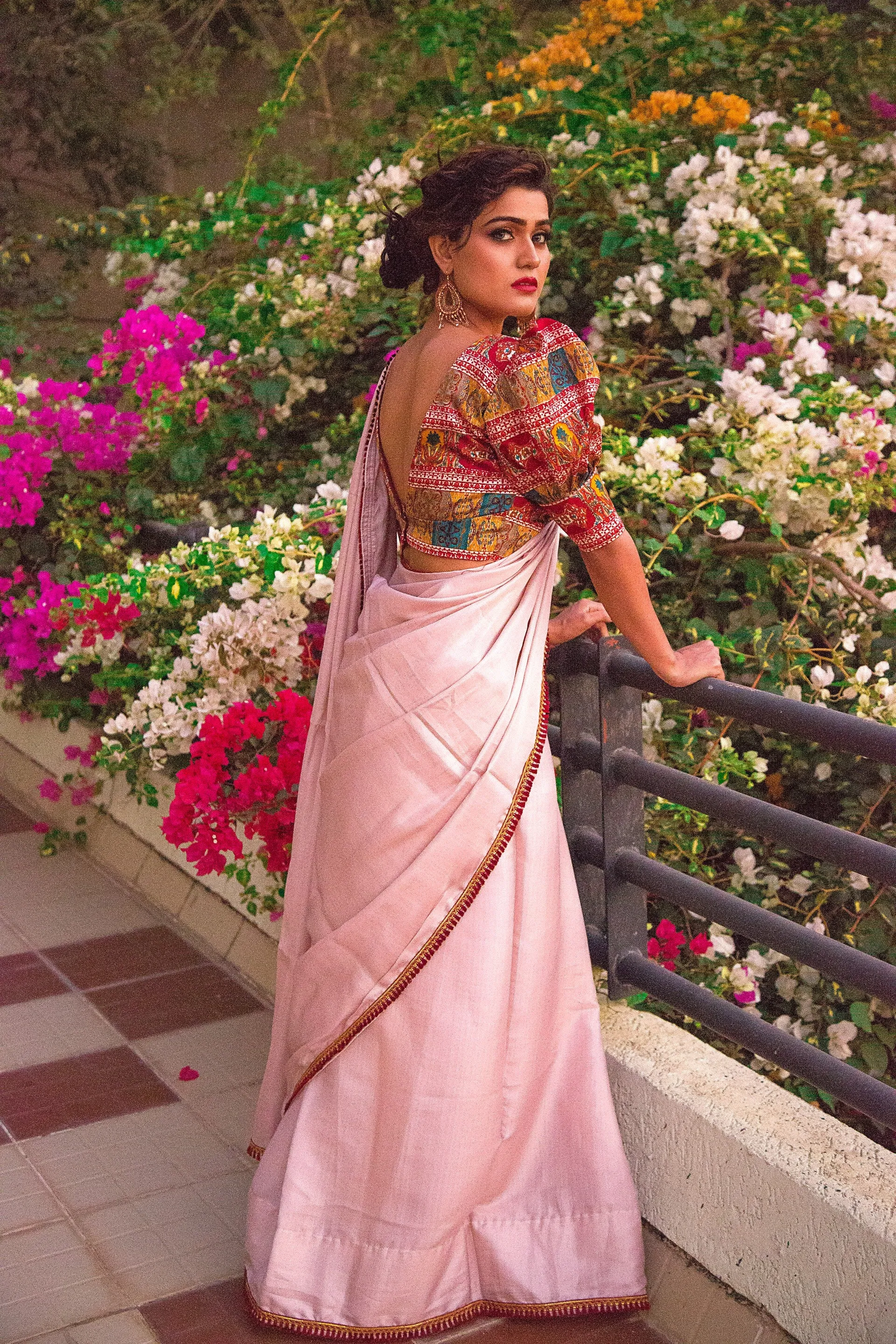 Blush Pink Satin Silk Saree