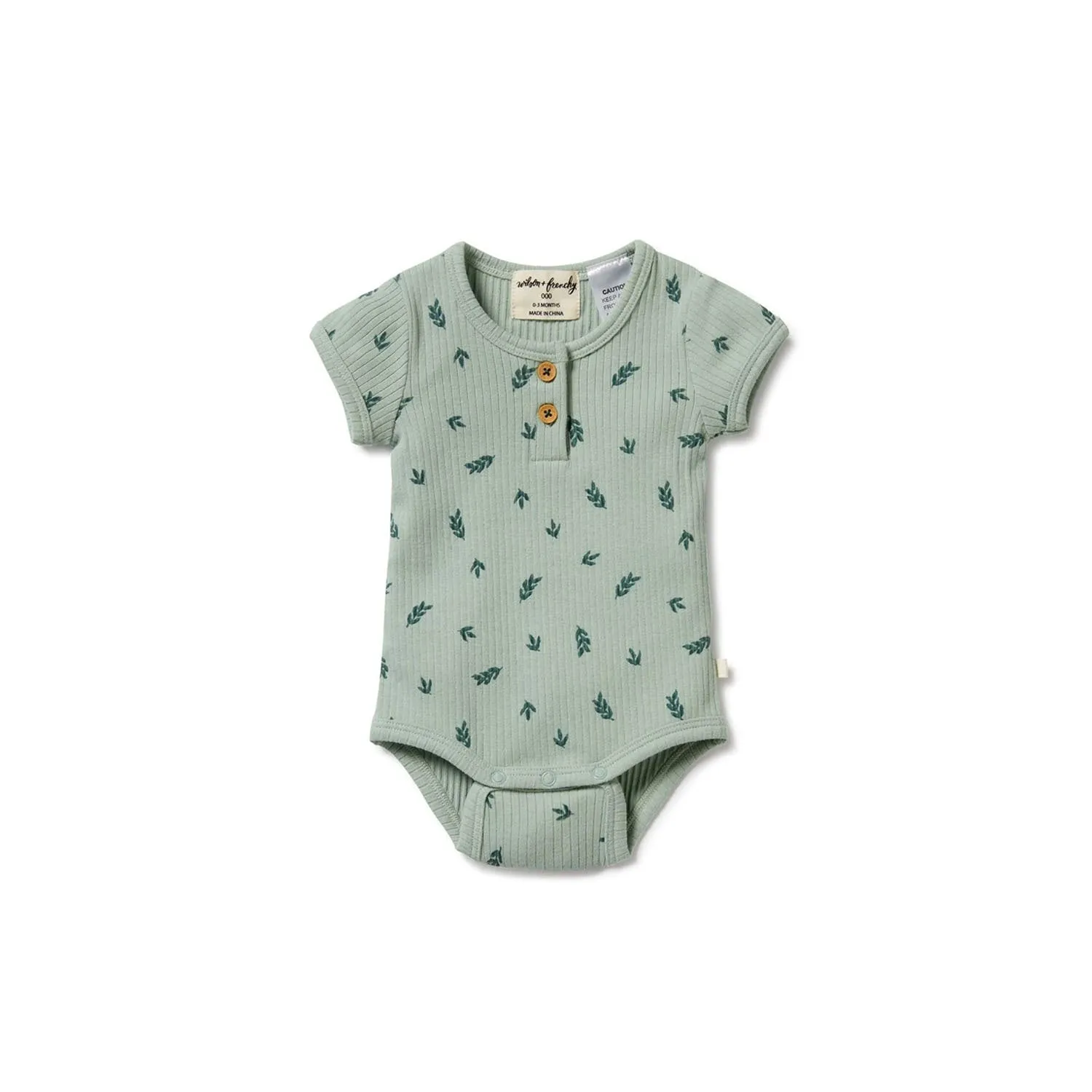 Bodysuit Organic Rib Henley - Falling Leaf