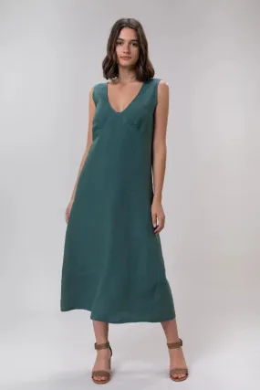 Bonnie Long Linen Dress In Jade by Wilga Clothing