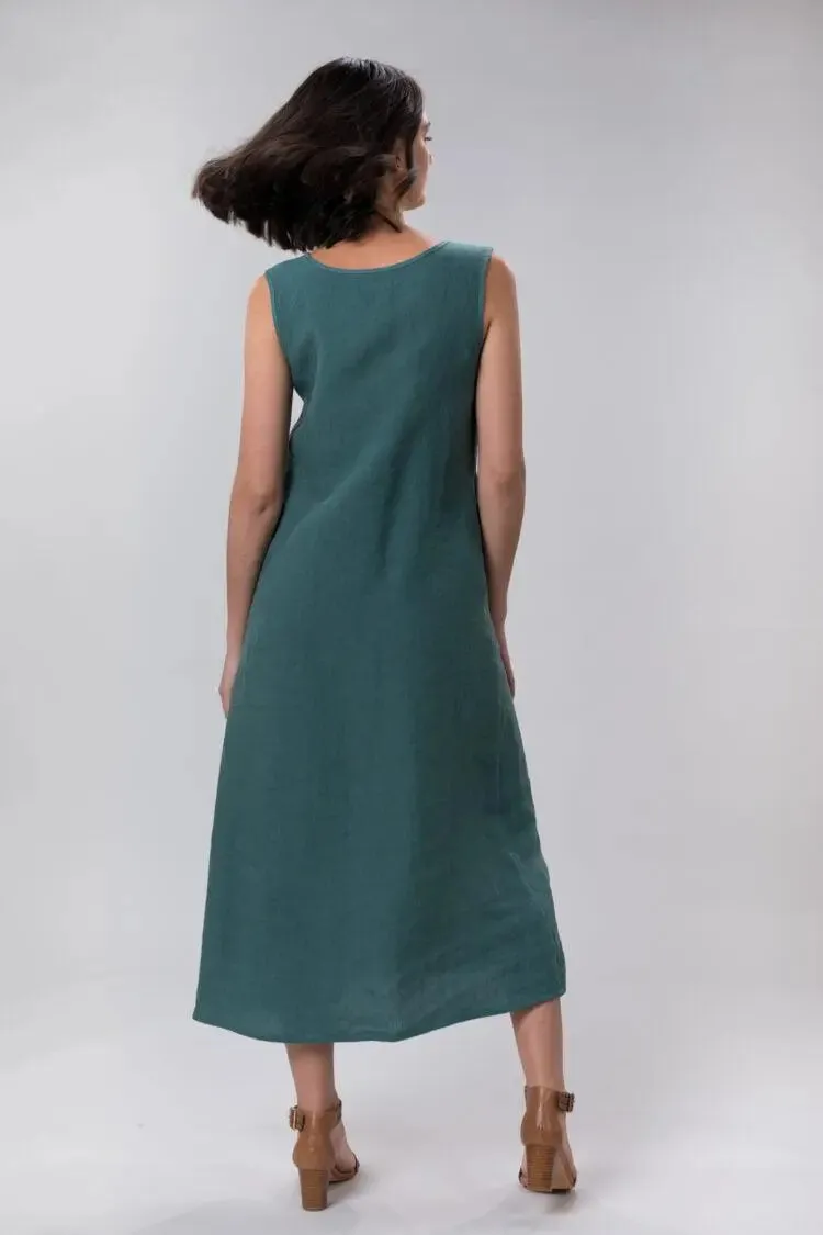 Bonnie Long Linen Dress In Jade by Wilga Clothing