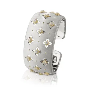 Buccellati - Macri Giglio - Engraved Cuff Bracelet with Diamonds, 18k White and Yellow Gold