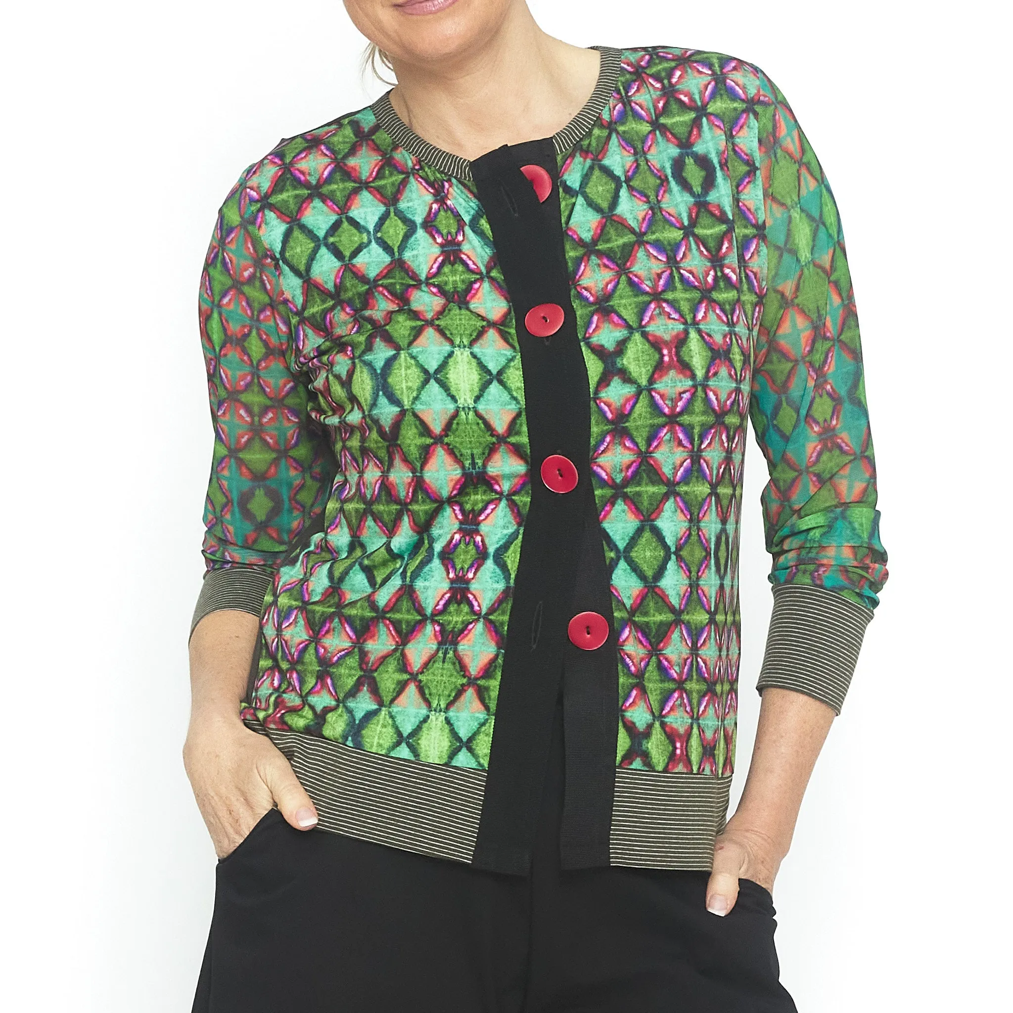 Button Cardi Green Diamond