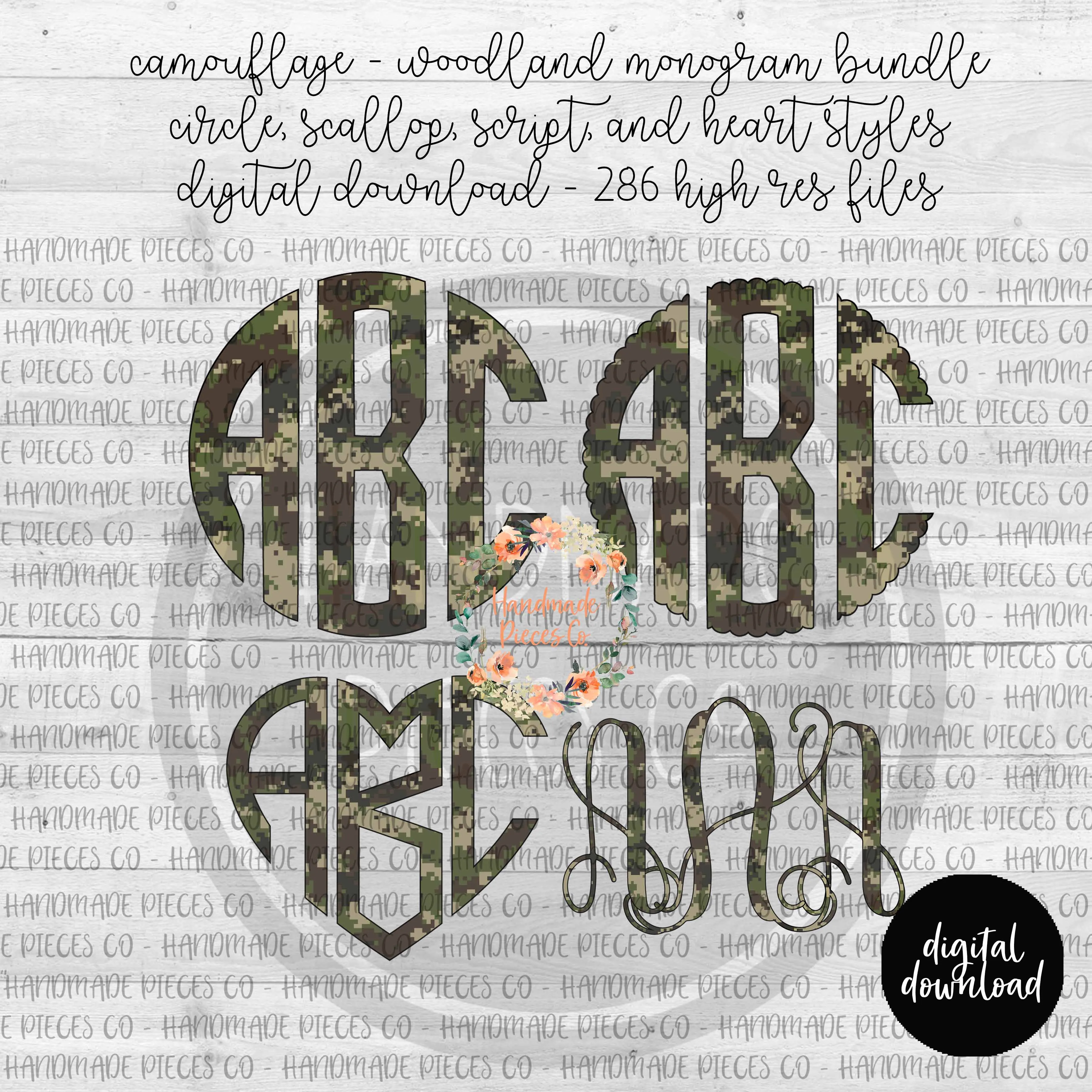 Camouflage, Woodland Monogram - Multiple Styles - Digital Download