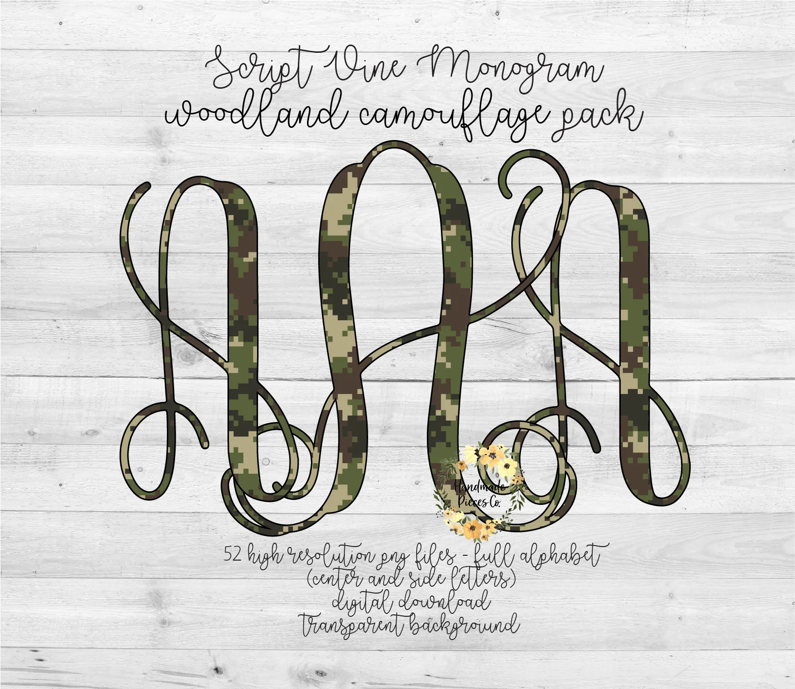 Camouflage, Woodland Monogram - Multiple Styles - Digital Download