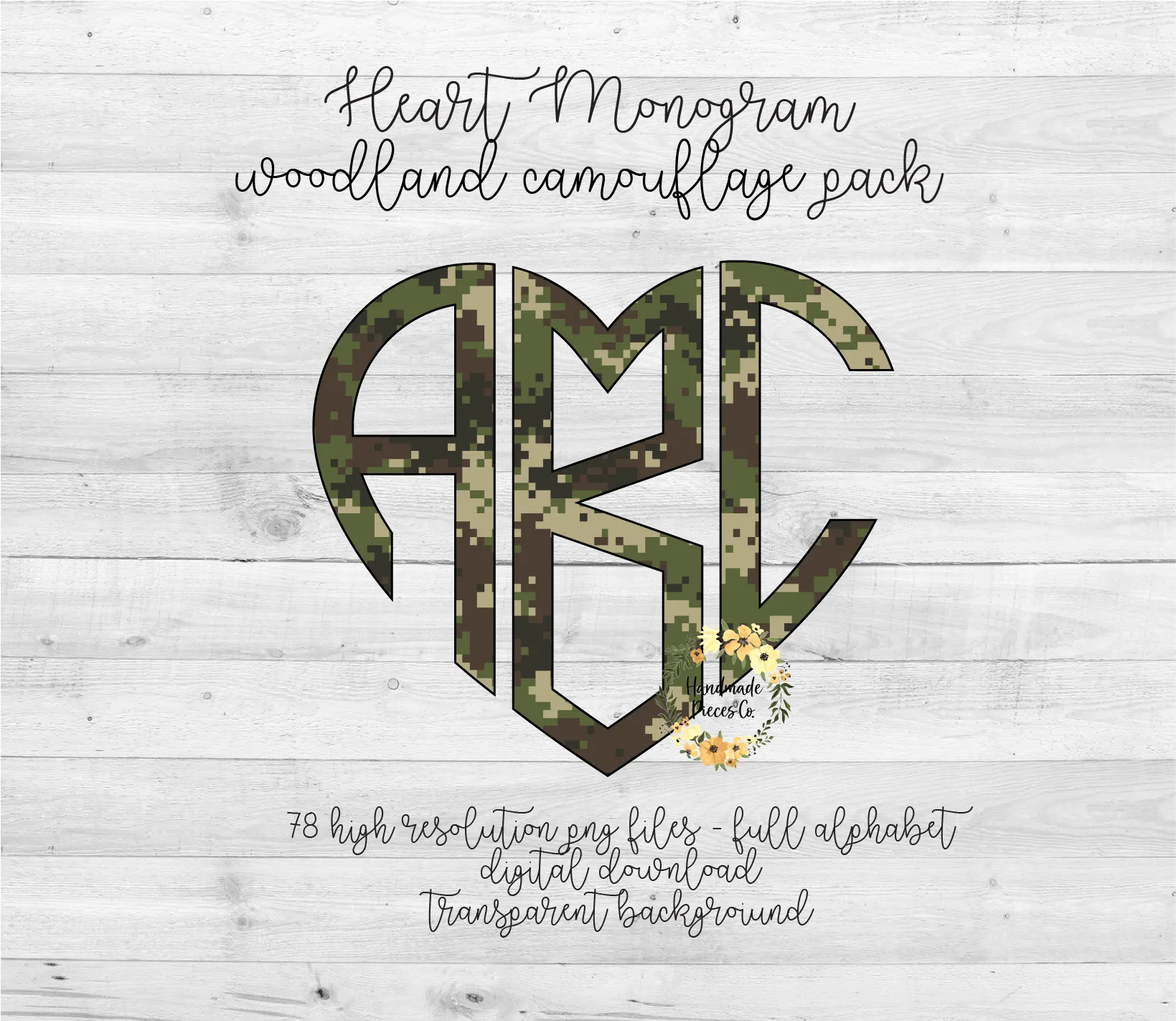 Camouflage, Woodland Monogram - Multiple Styles - Digital Download