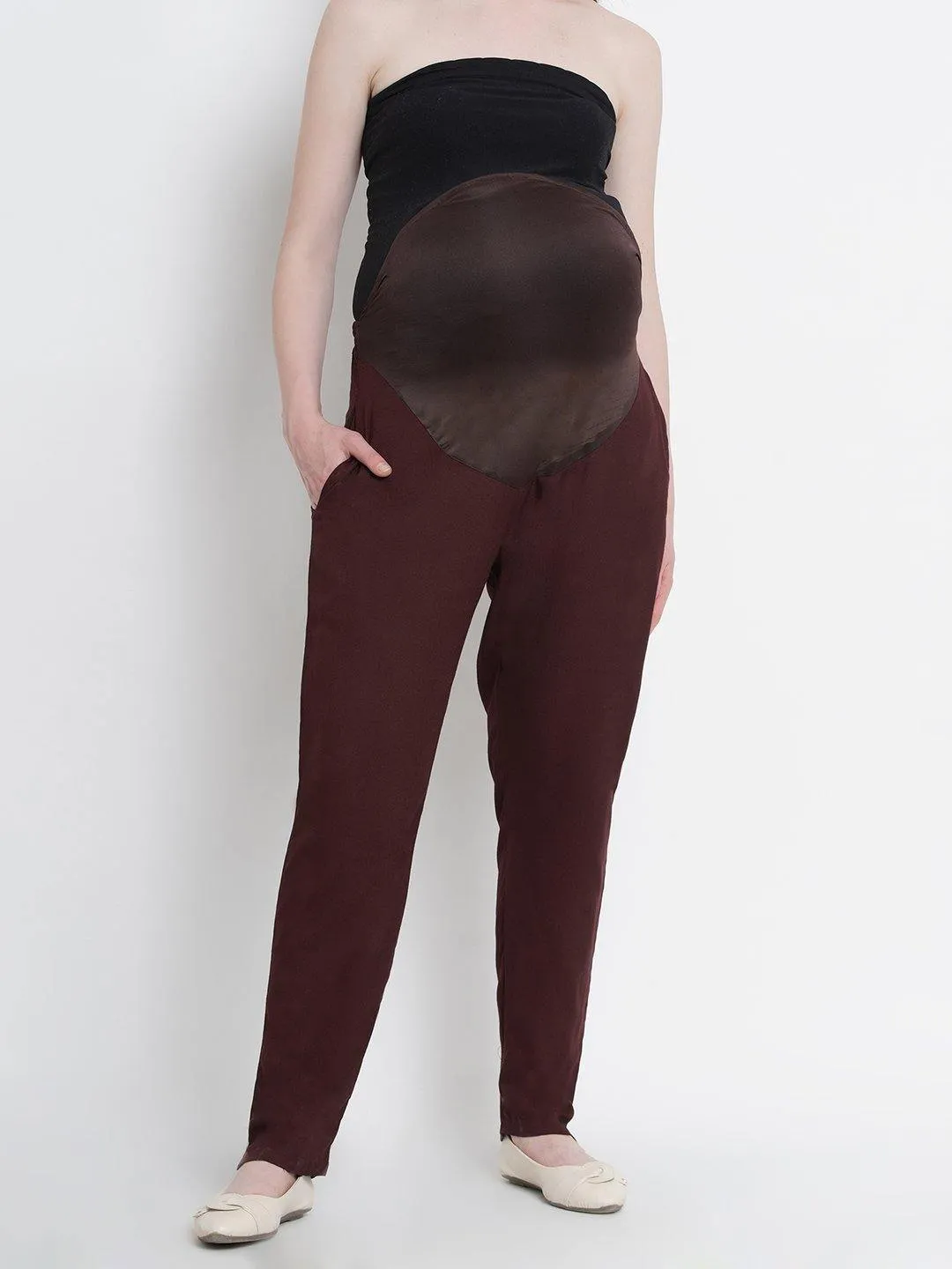 Chocolate Brown Straight Maternity High waisted Pants