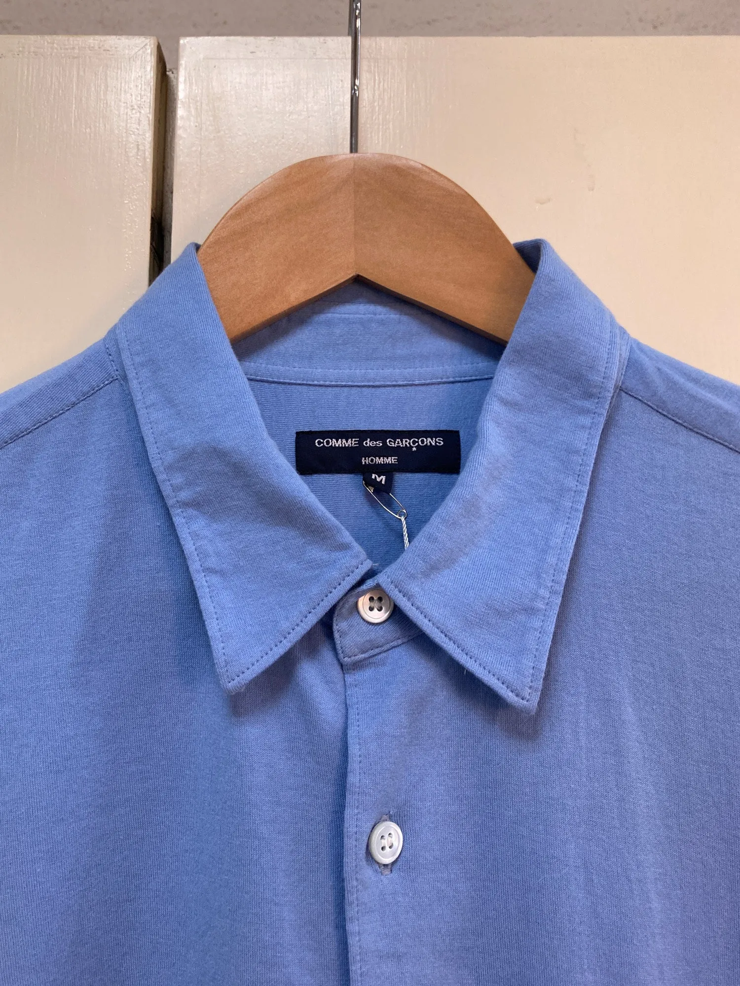 Comme des Garcons Homme 2007 blue cotton jersey tape detail short sleeve shirt M