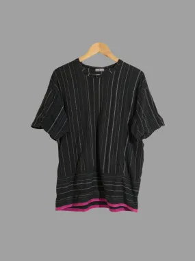 Comme des Garcons Homme black striped cotton tshirt with pink taped hem - M