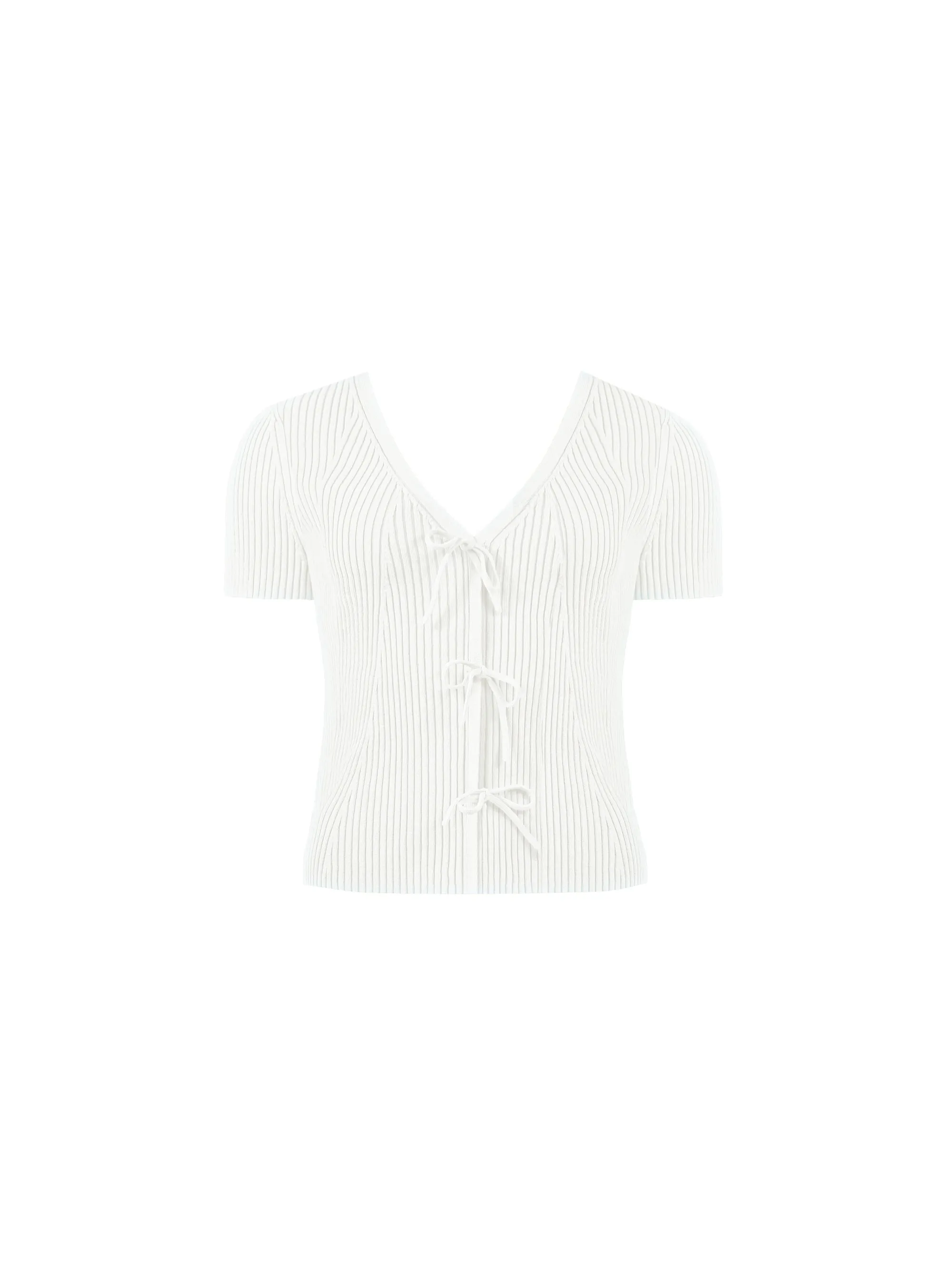 Cream Tie Front Ribbed Top