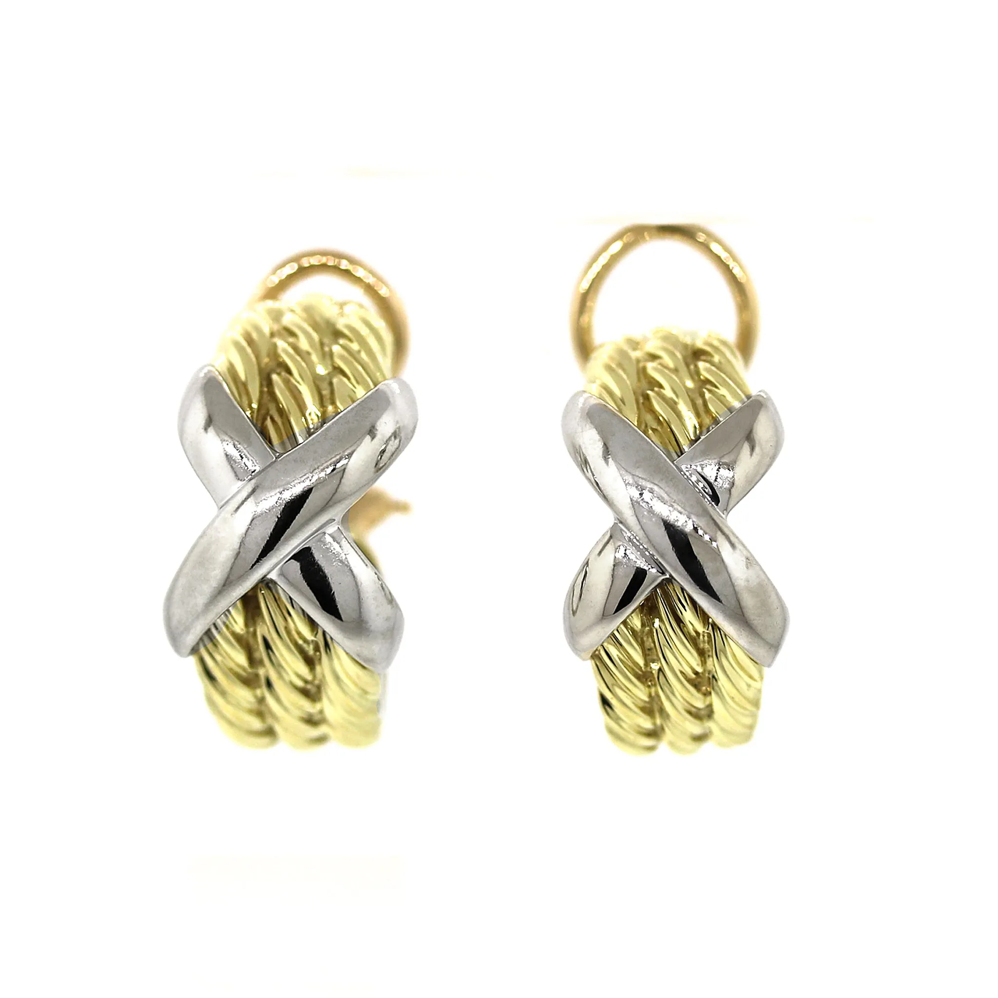 David Yurman Omega Crossover Cable Huggie Hoop Earrings in 14 kt Gold