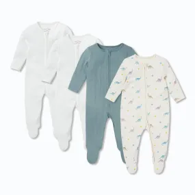 Dino Clever Zip Baby Pajamas 4 Pack