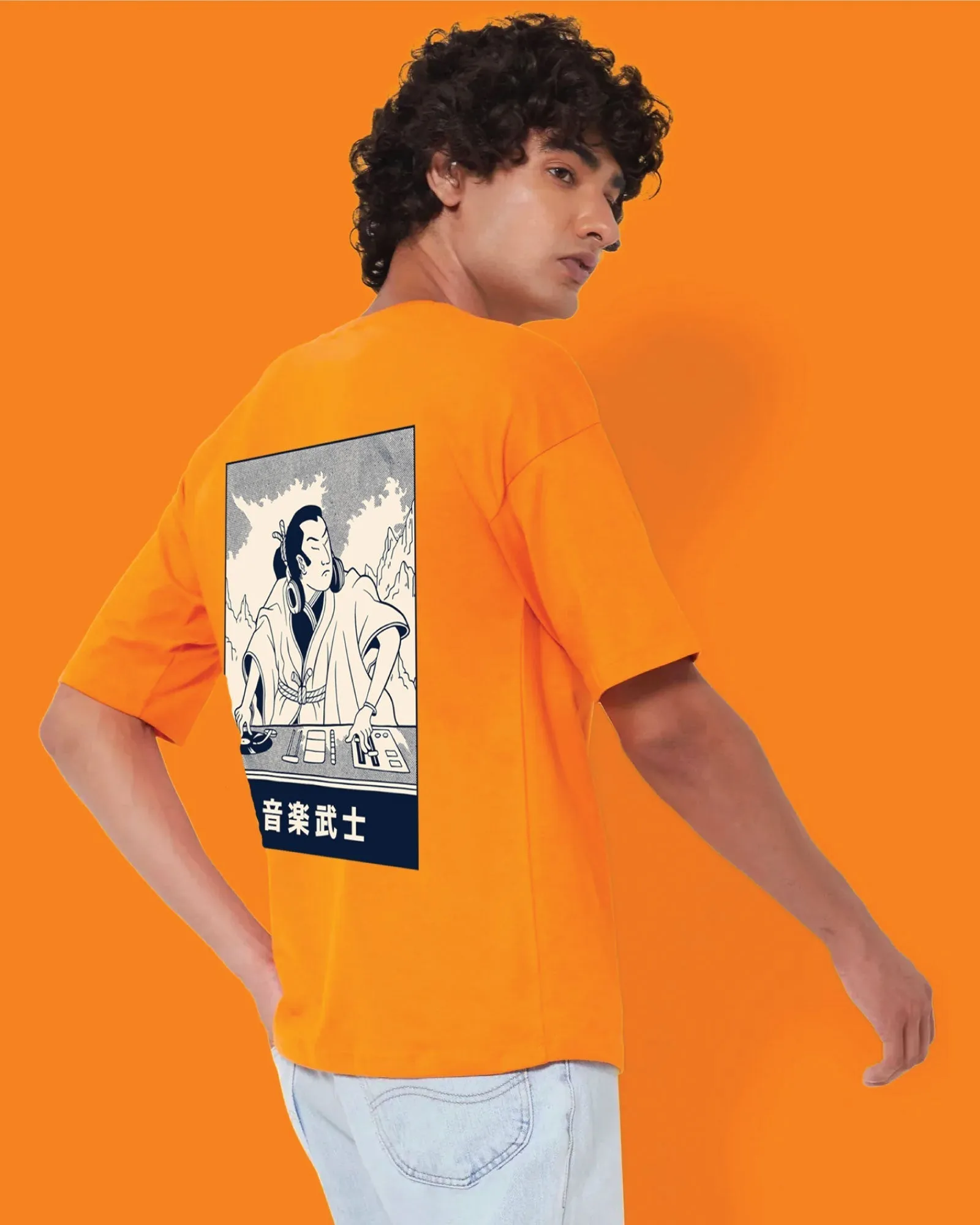 DJ Samurai Drop Shoulder Crew: Orange