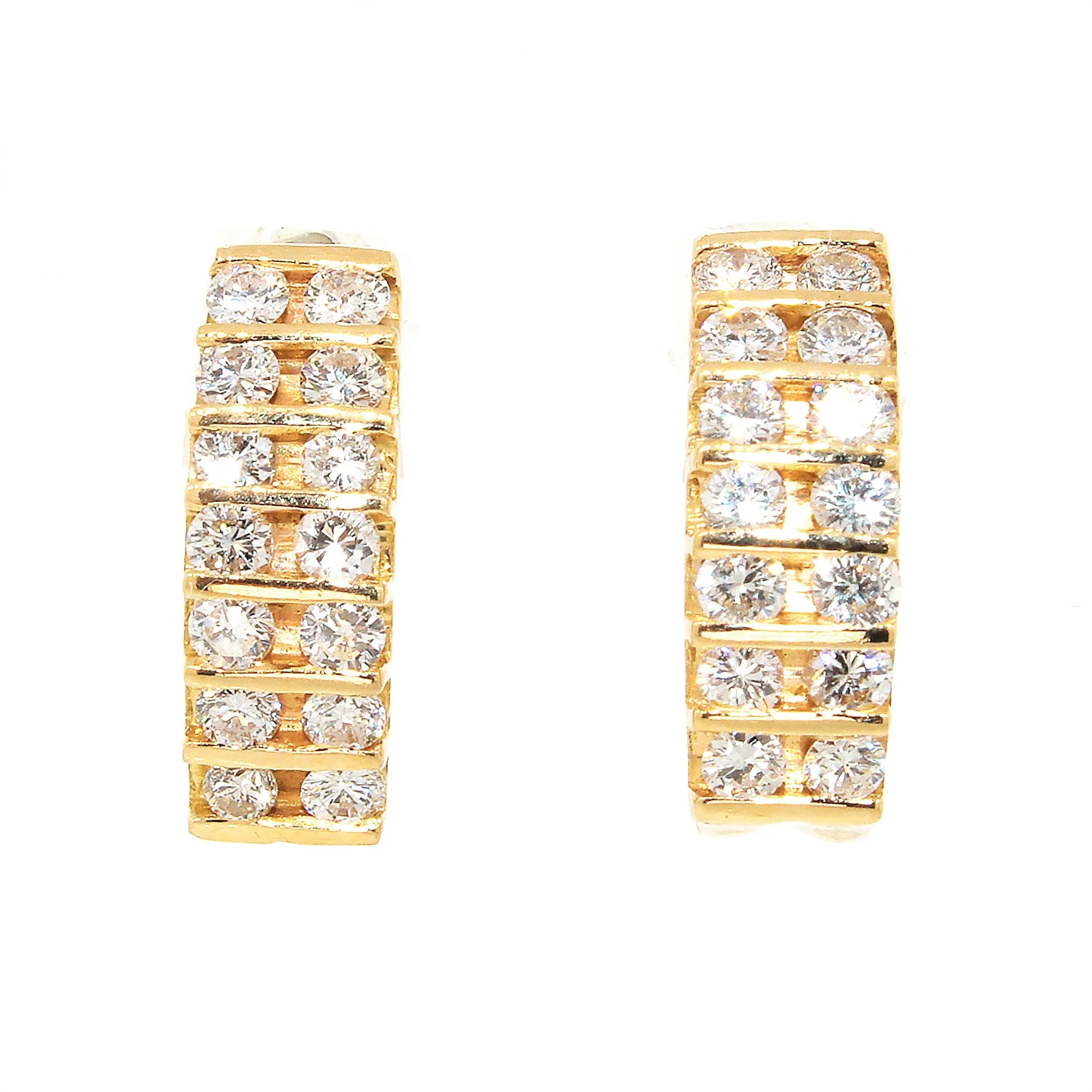 Double Row Diamond Half Hoops Earrings