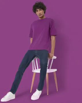 Drop Shoulder Crew Neck: Eggplant Purple