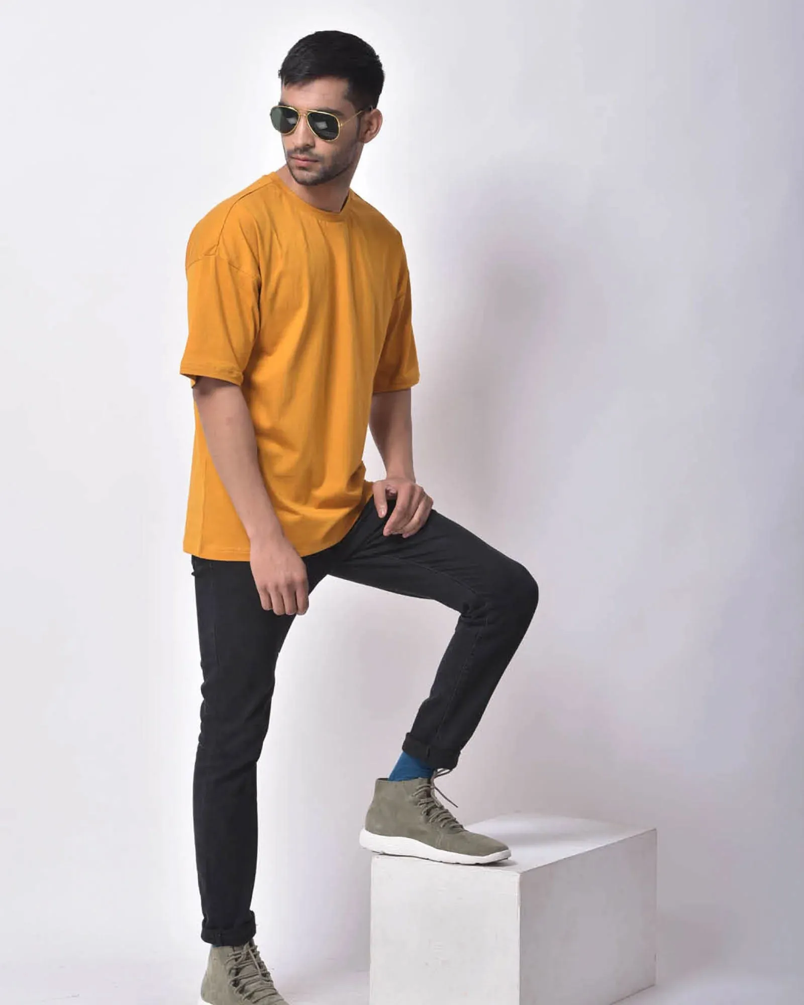 Drop Shoulder Crew Neck: Mustard