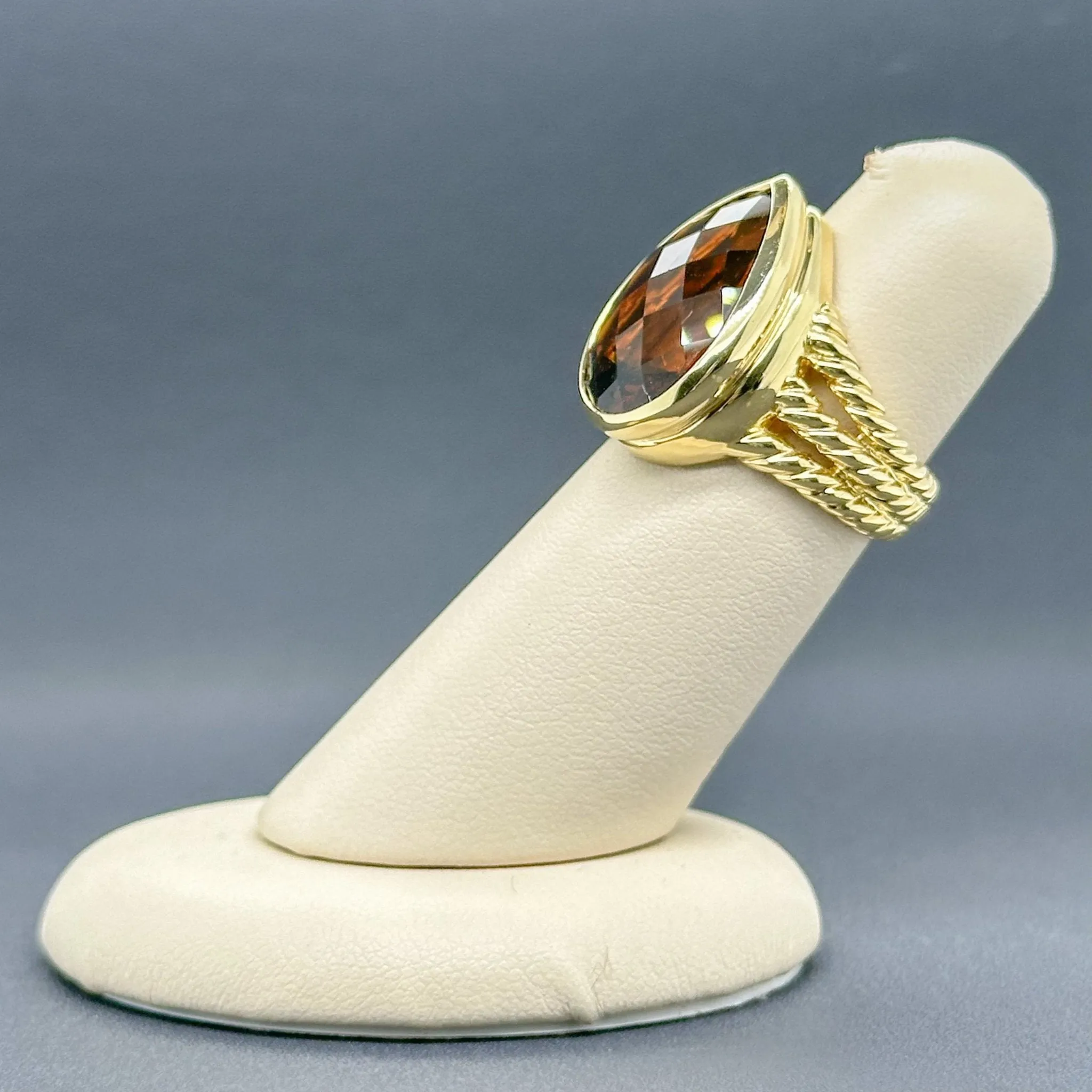 Estate David Yurman 18K Y Gold 16.83cttw Double Citrine Cocktail Ring