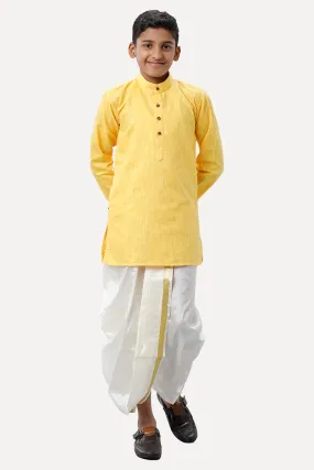 Exotic - Yellow Kurta and Panchakacham 2 In 1 Set For Kids | Uathayam