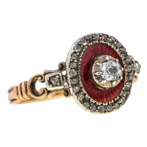 Georgian Diamond & Red Enamel Ring