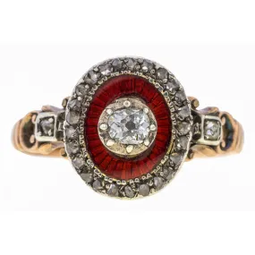 Georgian Diamond & Red Enamel Ring