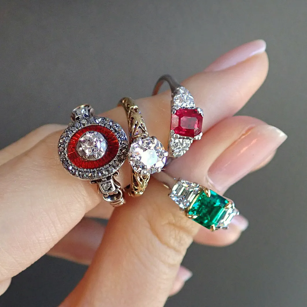 Georgian Diamond & Red Enamel Ring