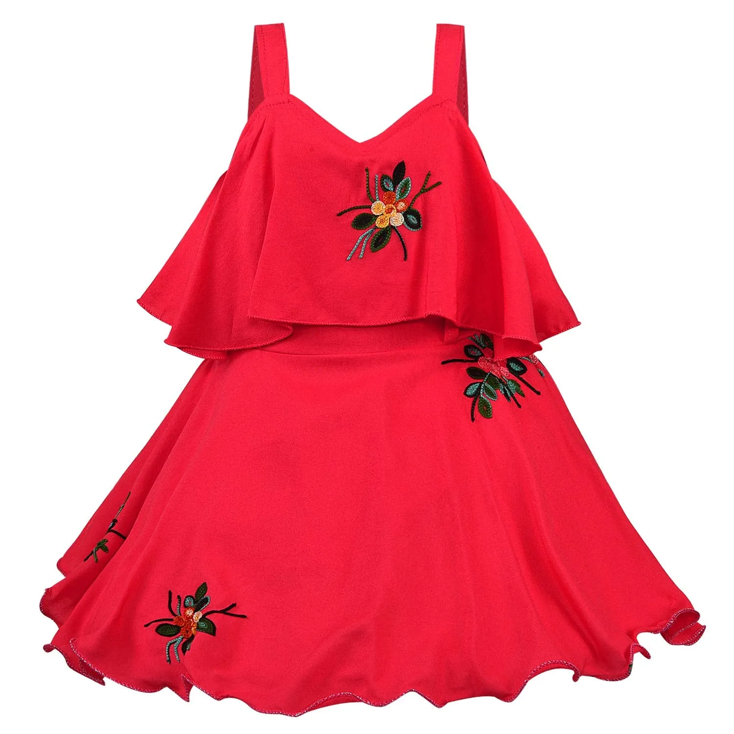 Girls Embroidered A-line Strap Neck dress