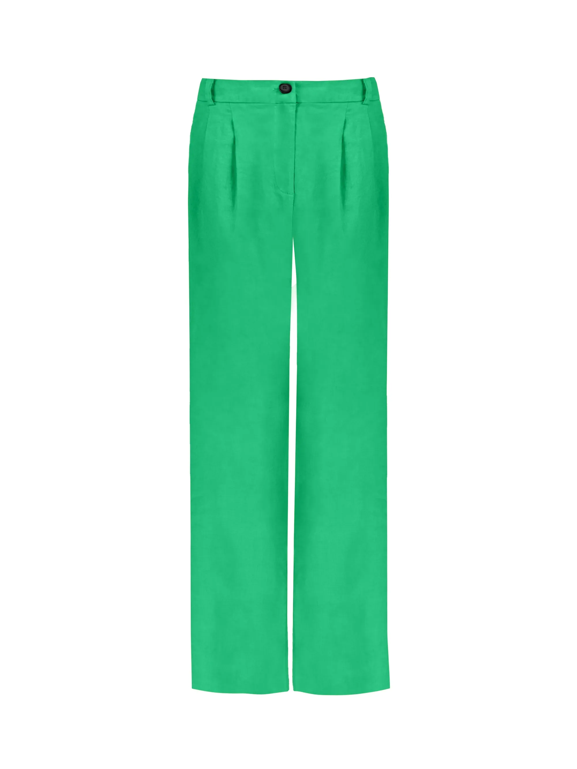 Green Linen Button Front Trousers