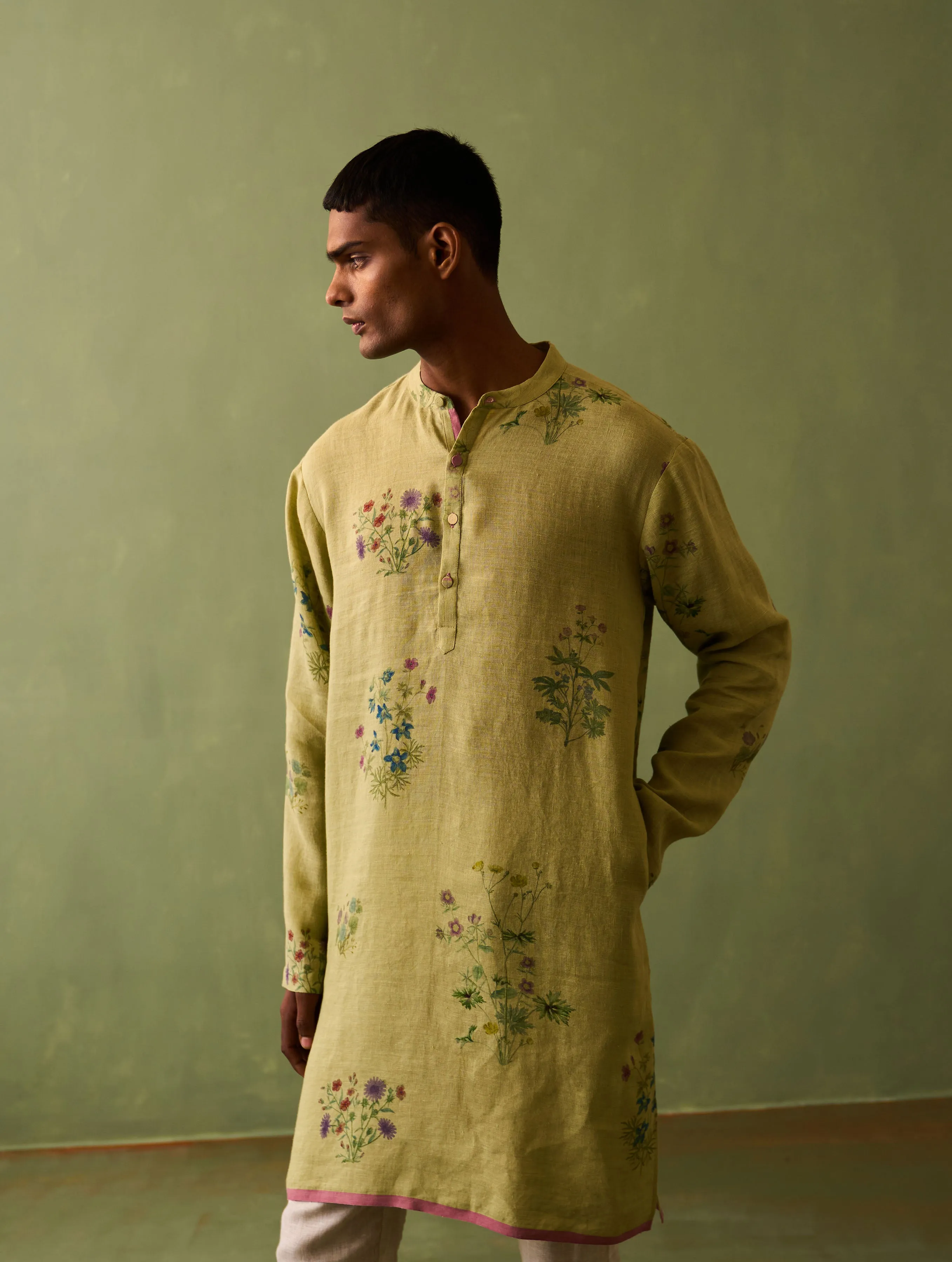 Hachi Botanical Linen Kurta Set - Fern