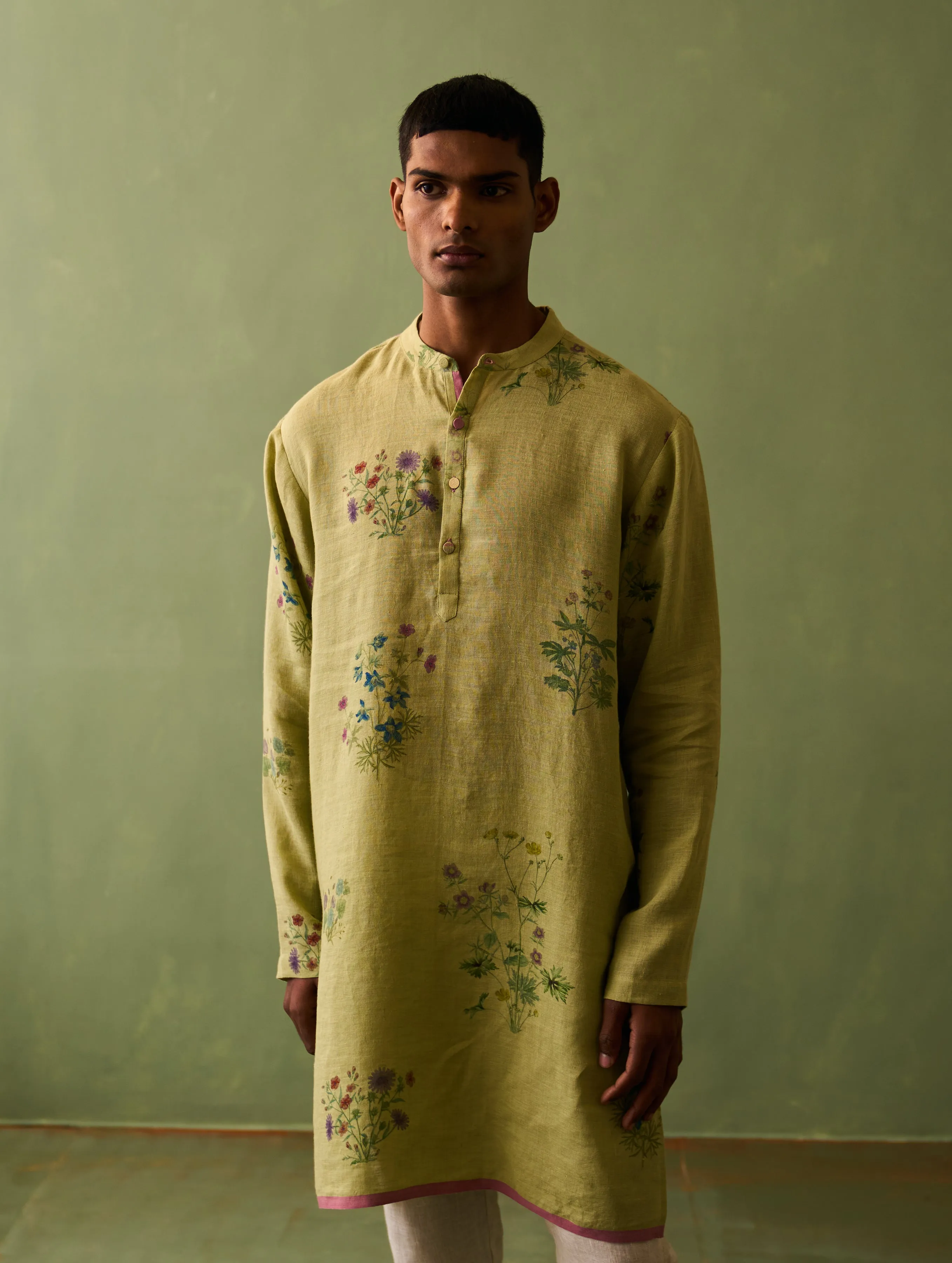 Hachi Botanical Linen Kurta Set - Fern