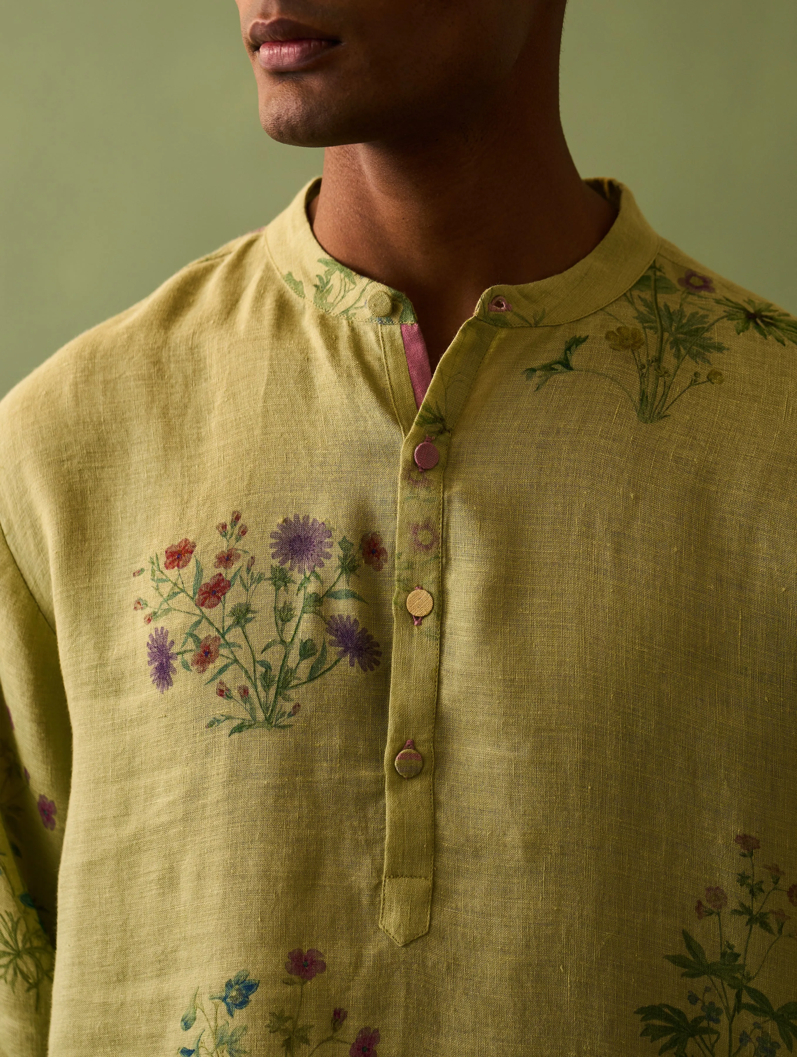 Hachi Botanical Linen Kurta Set - Fern