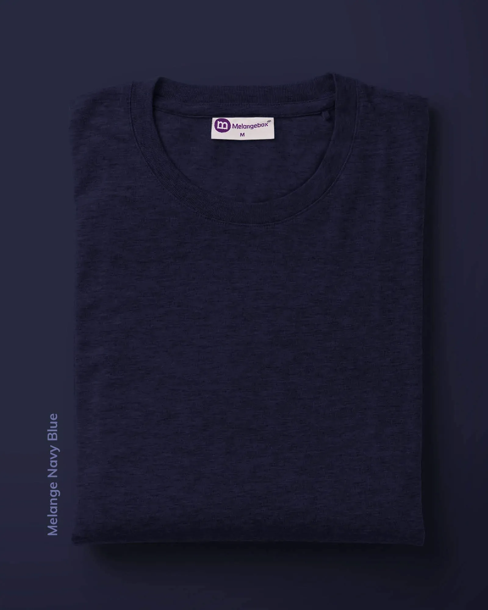 Half Sleeves Crew Neck: Melange Navy Blue