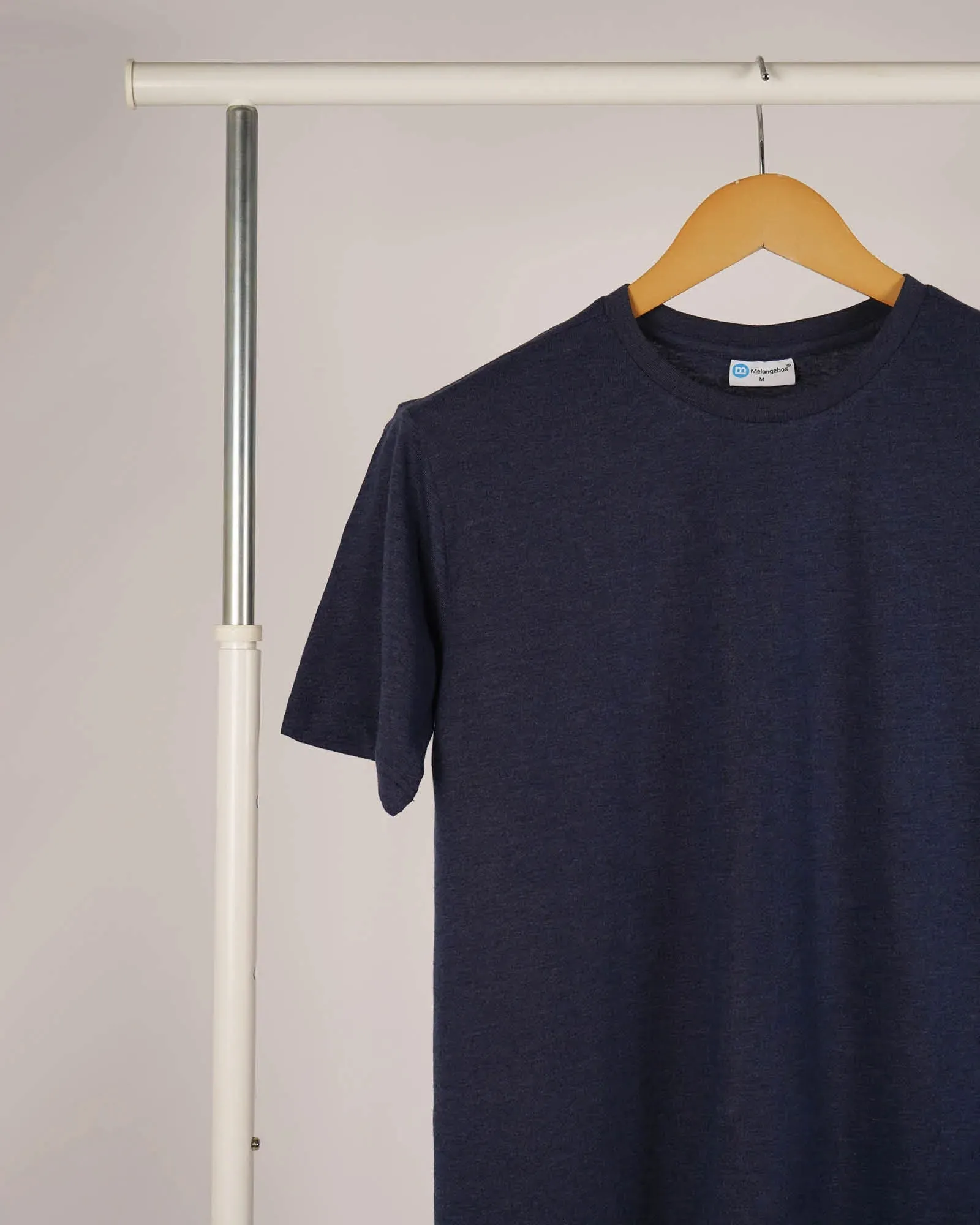 Half Sleeves Crew Neck: Melange Navy Blue