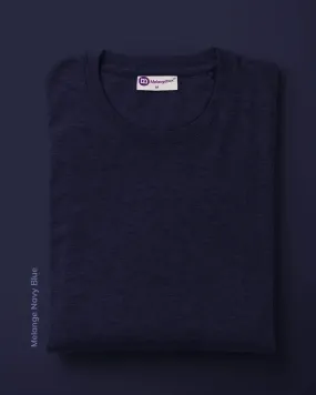 Half Sleeves Crew Neck: Melange Navy Blue