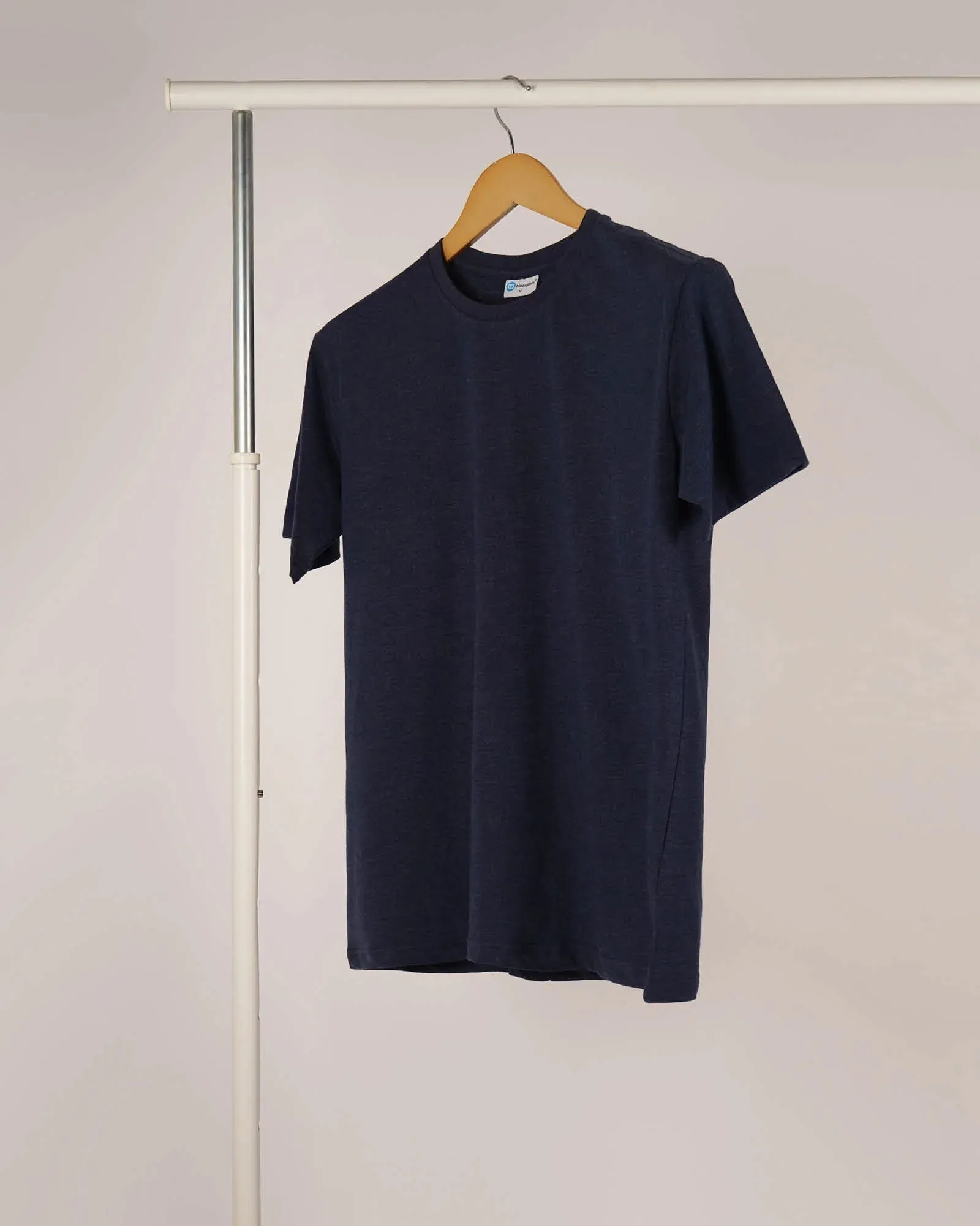 Half Sleeves Crew Neck: Melange Navy Blue