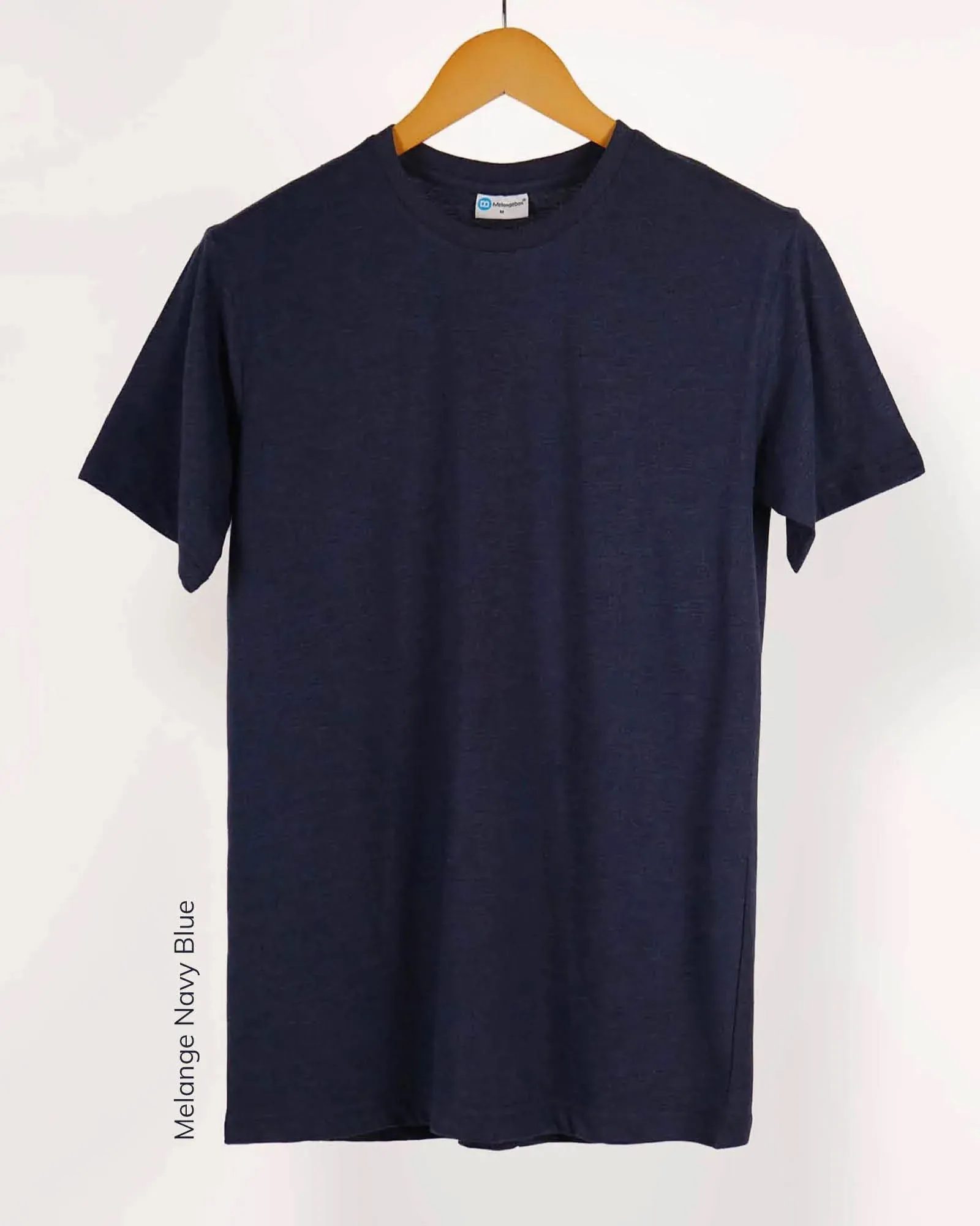 Half Sleeves Crew Neck: Melange Navy Blue