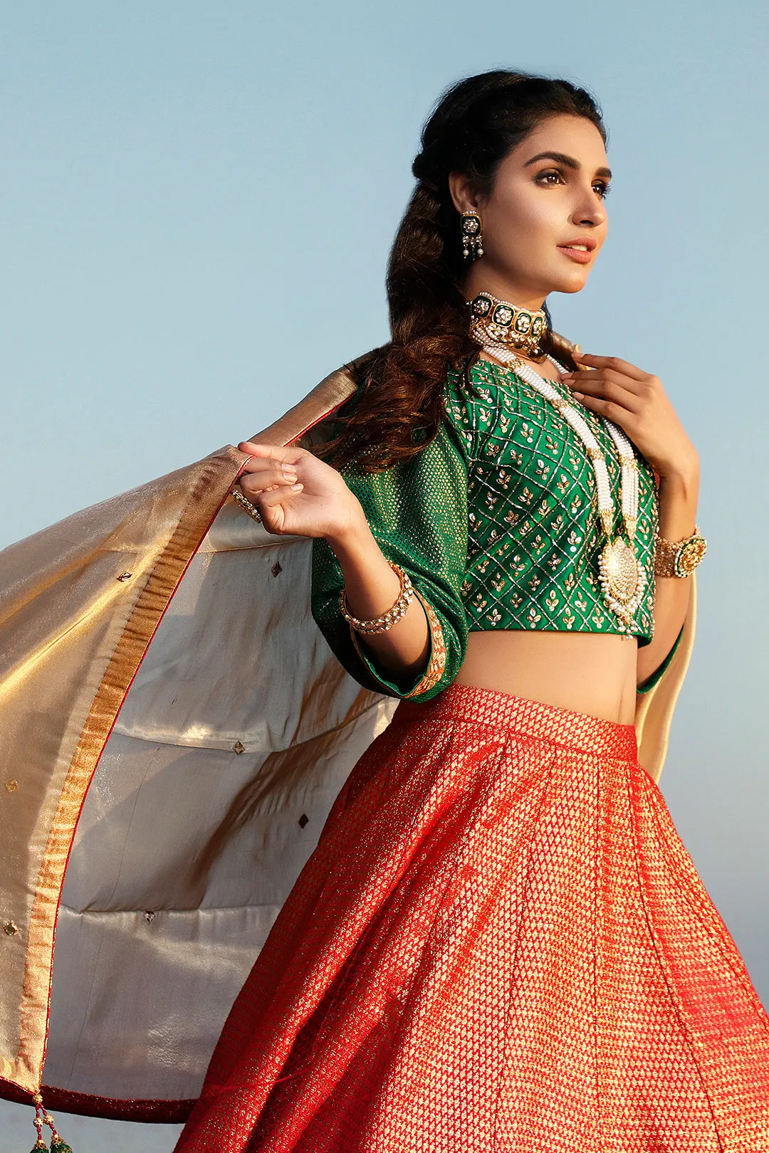 Handwork Embroidered Indian Banarsi Lehenga | SIRA | L202047