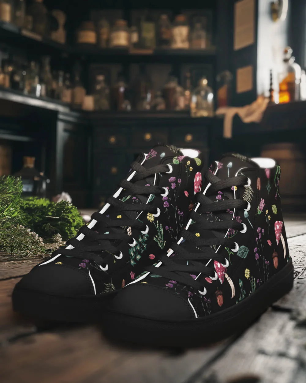 Herbology Women’s High Top Shoes - Vegan Botanical trainers for women - Comfortable Goth Sneakers - Witchy Grunge Occult Fashion